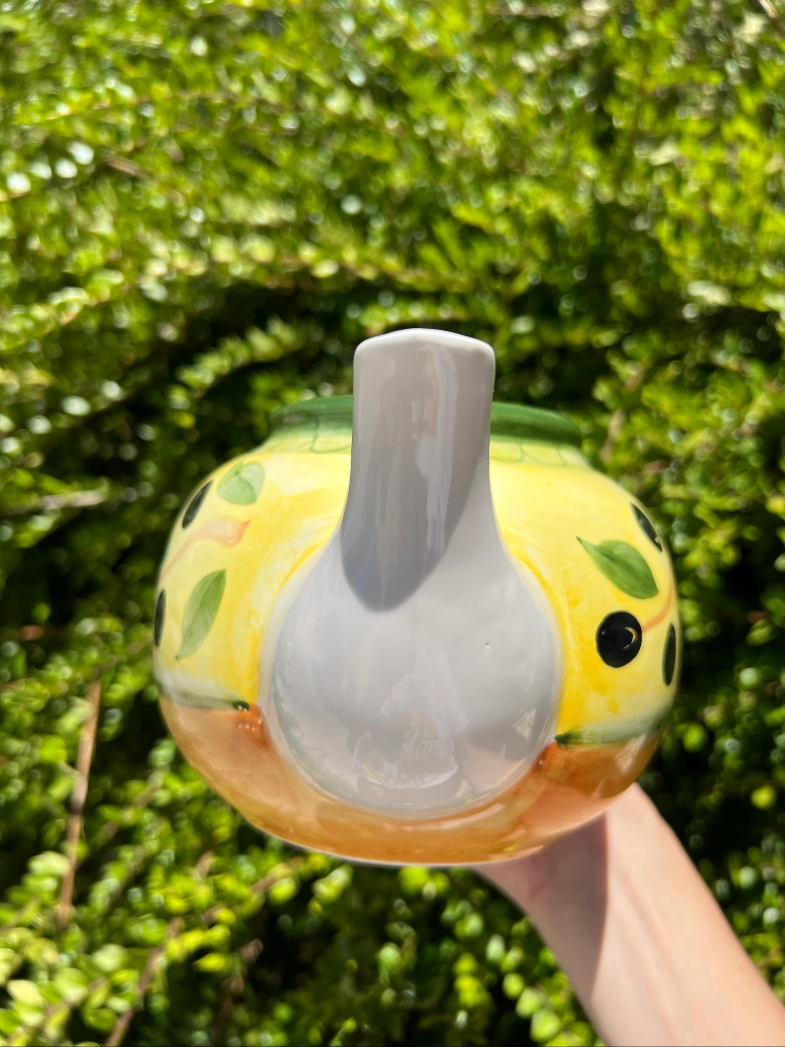🫒 Vintage keramische theepot L. Dake & Zn Amsterdam geel met olijven decor – photo 8